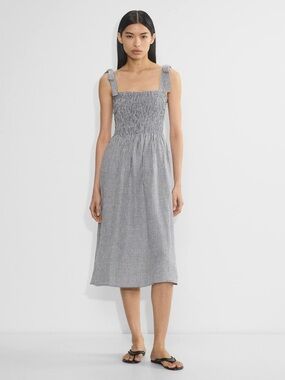 Wilfred Golden Hour Linen Dress in Gingham Gray/White - S